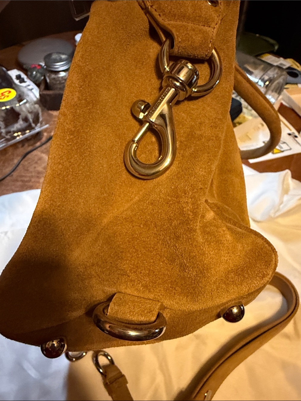 Rebecca Minkoff Suede Satchel Shoulder Bag in Camel - Picture 4 of 4